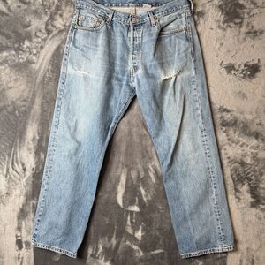 Levis 501 Button Fly Jean Mens 36x30 Straight Fit Medium Wash Casual Wear
